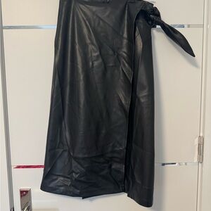 Elegant Black Leather Wrap Skirt